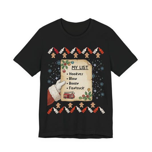 Crude Funny Santa Christmas List Ugly Sweater Style | Adult Holiday Humor Tee