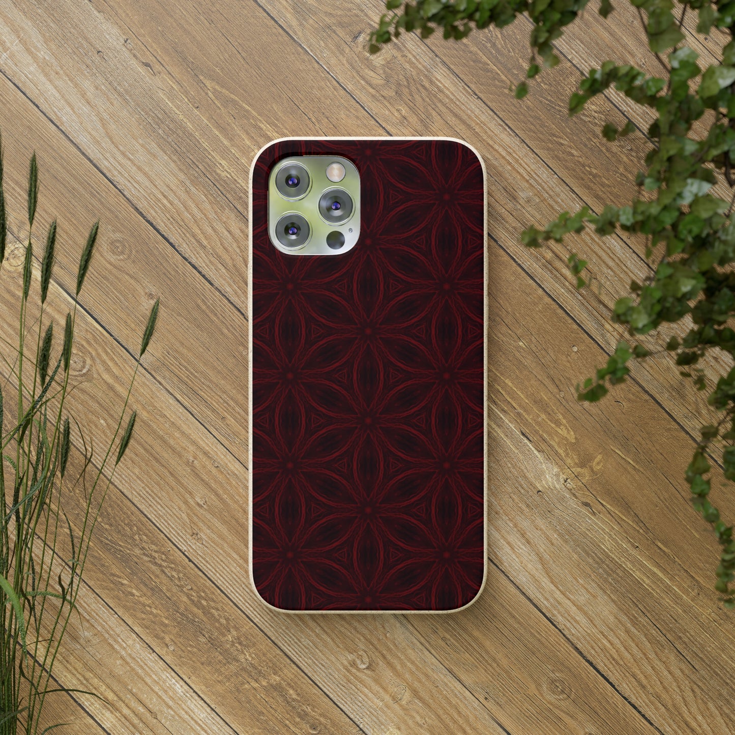 Deep Burgundy and Black Patterned Biodegradable Phone Case