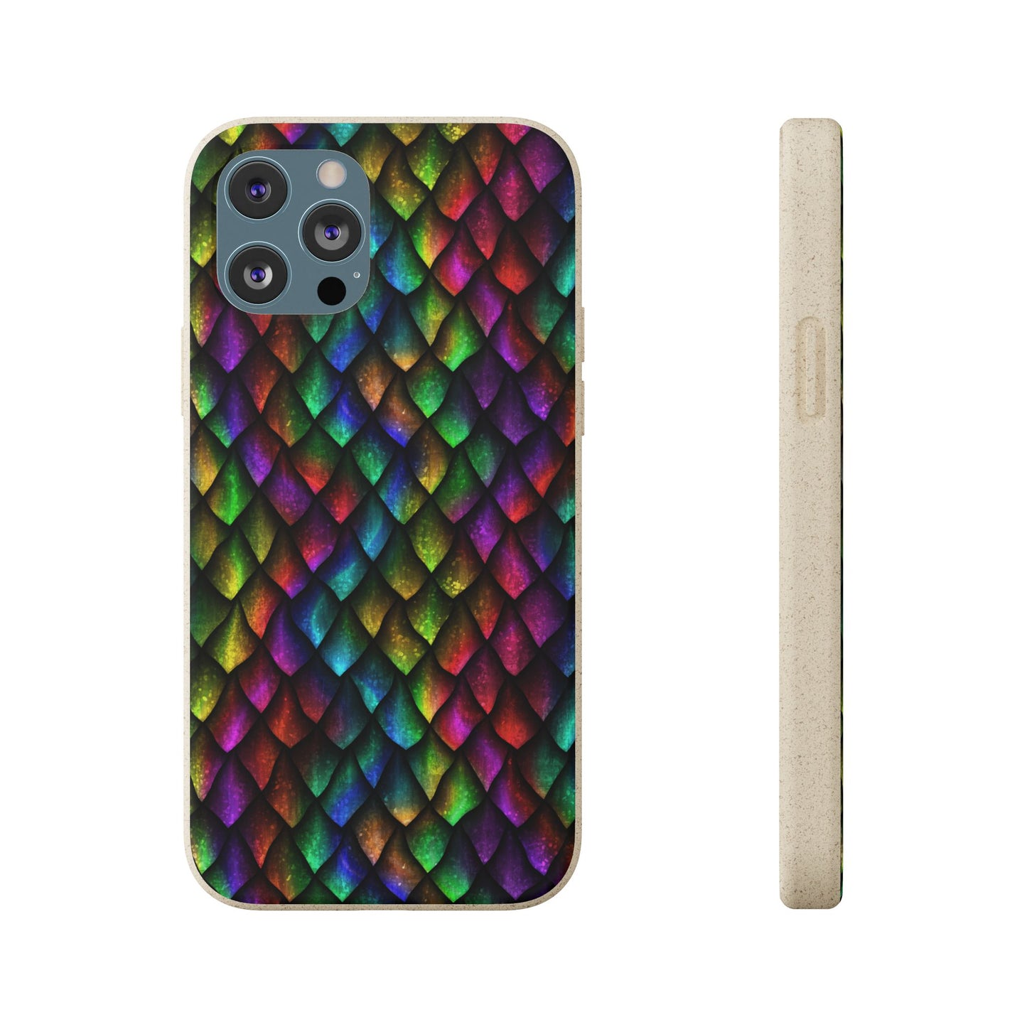 Biodegradable Dragon Scale Pattern Phone Case - Black Rainbow Colors | Eco-Friendly