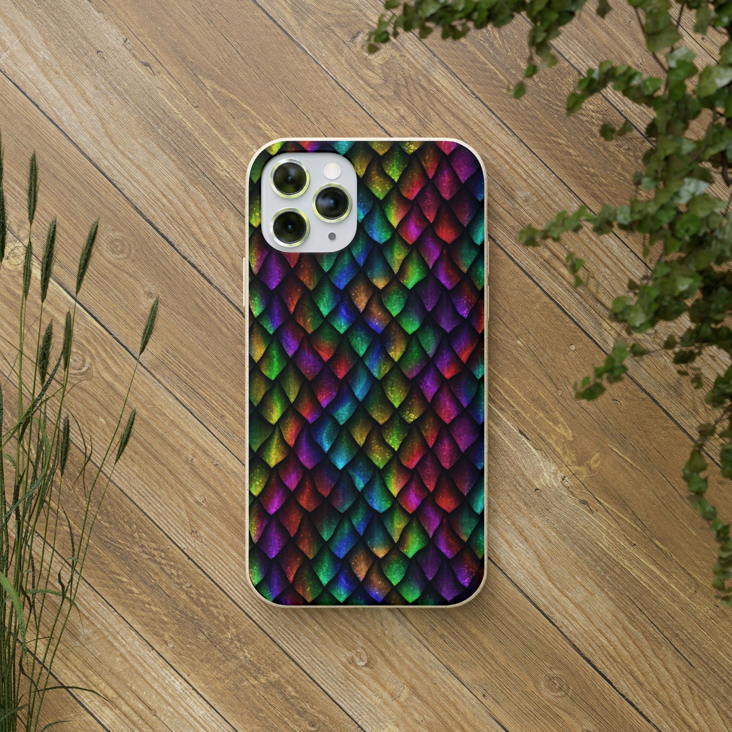 Biodegradable Dragon Scale Pattern Phone Case - Black Rainbow Colors | Eco-Friendly