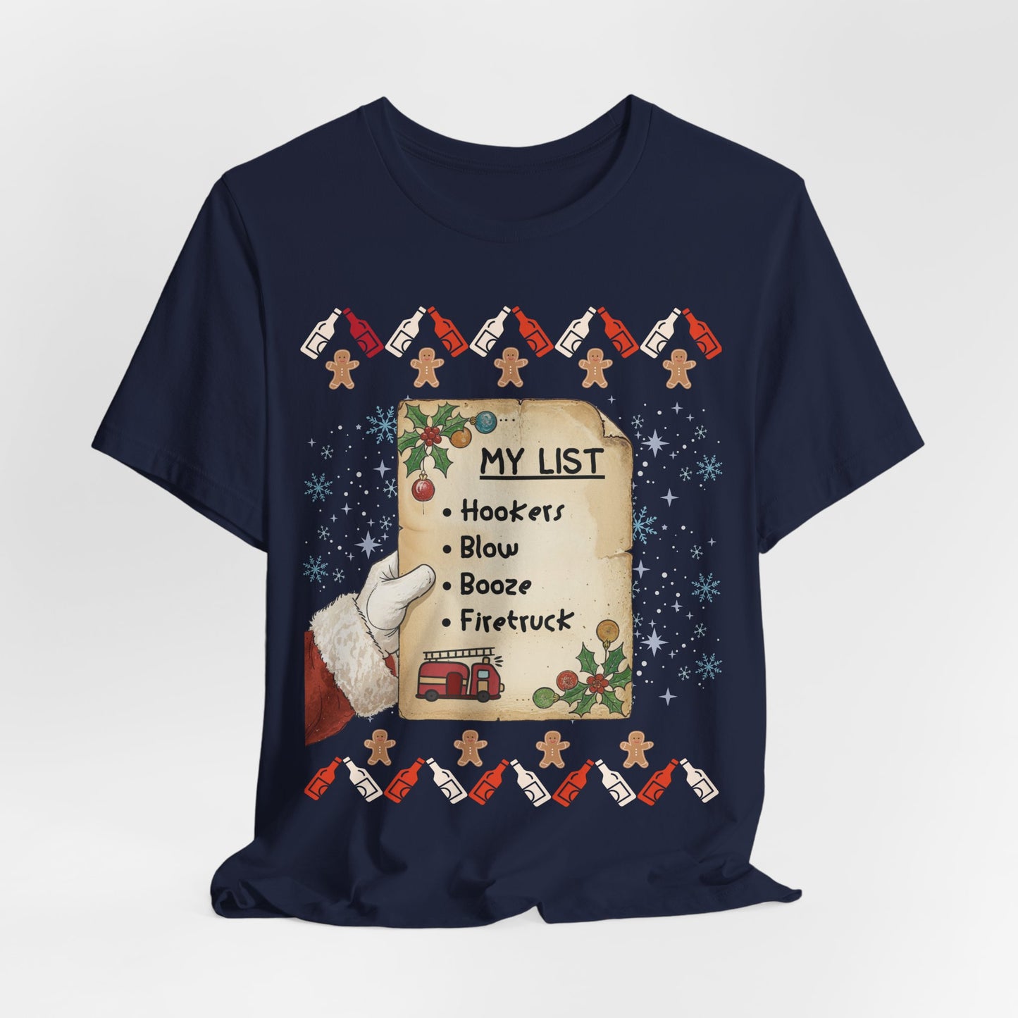 Crude Funny Santa Christmas List Ugly Sweater Style | Adult Holiday Humor Tee
