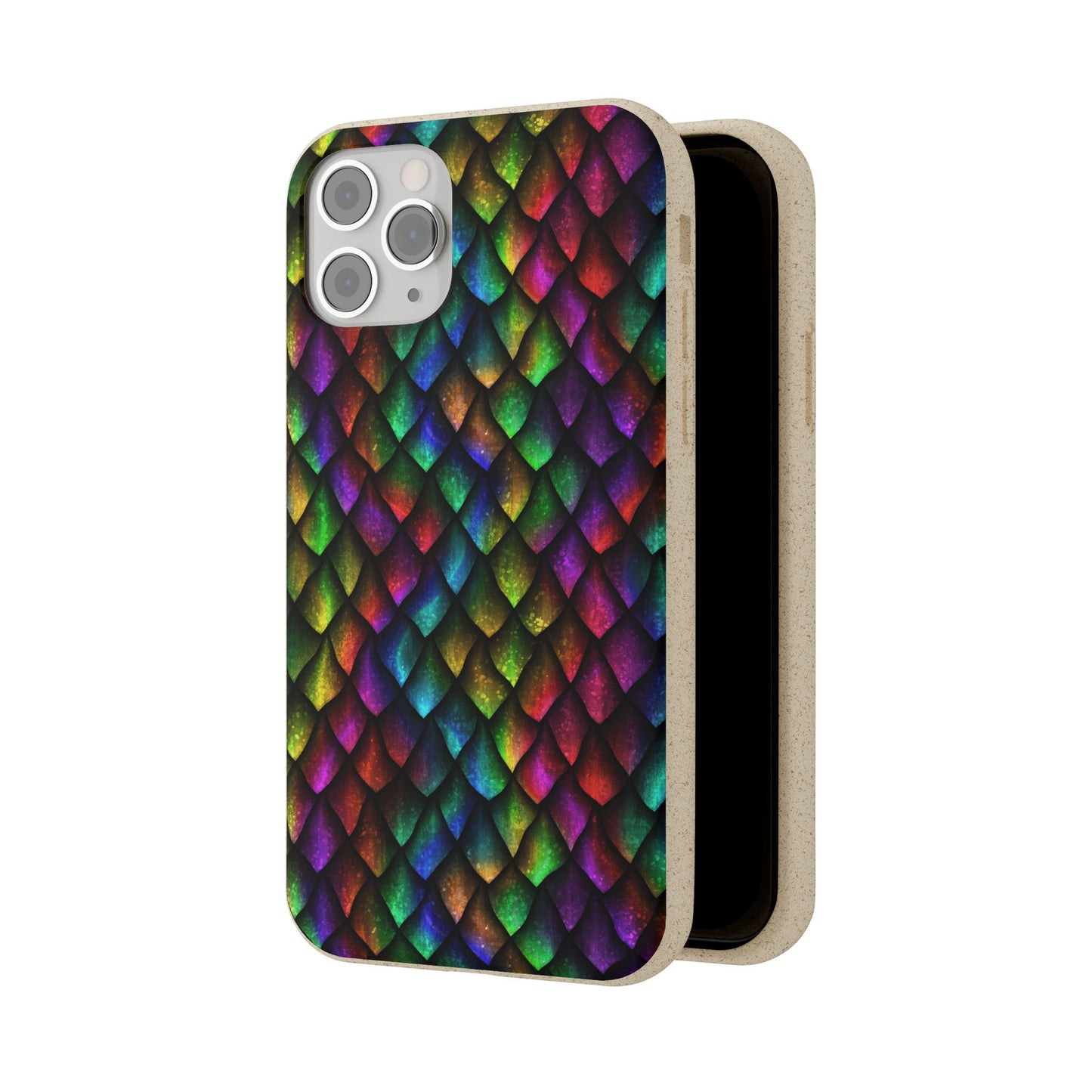 Biodegradable Dragon Scale Pattern Phone Case - Black Rainbow Colors | Eco-Friendly