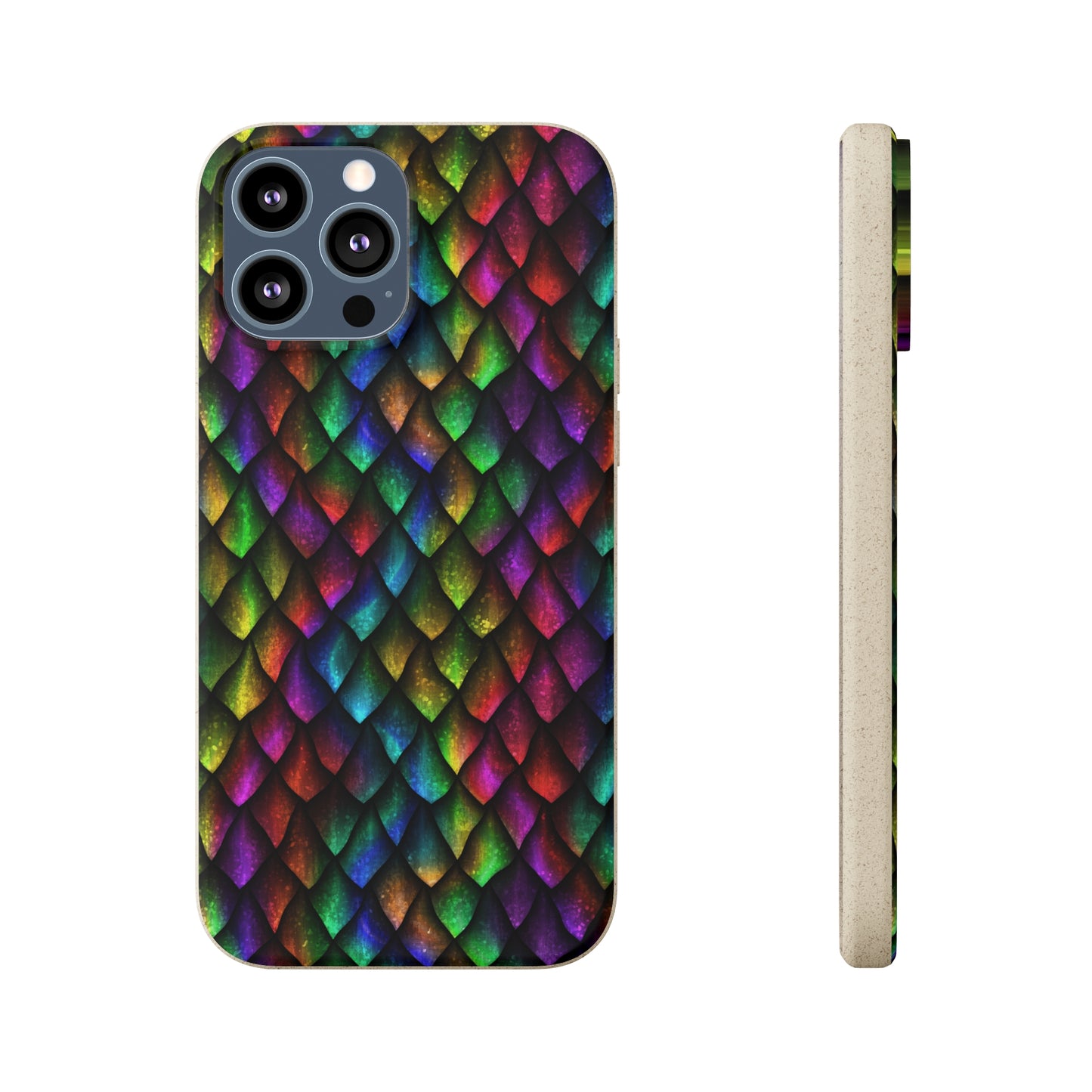 Biodegradable Dragon Scale Pattern Phone Case - Black Rainbow Colors | Eco-Friendly