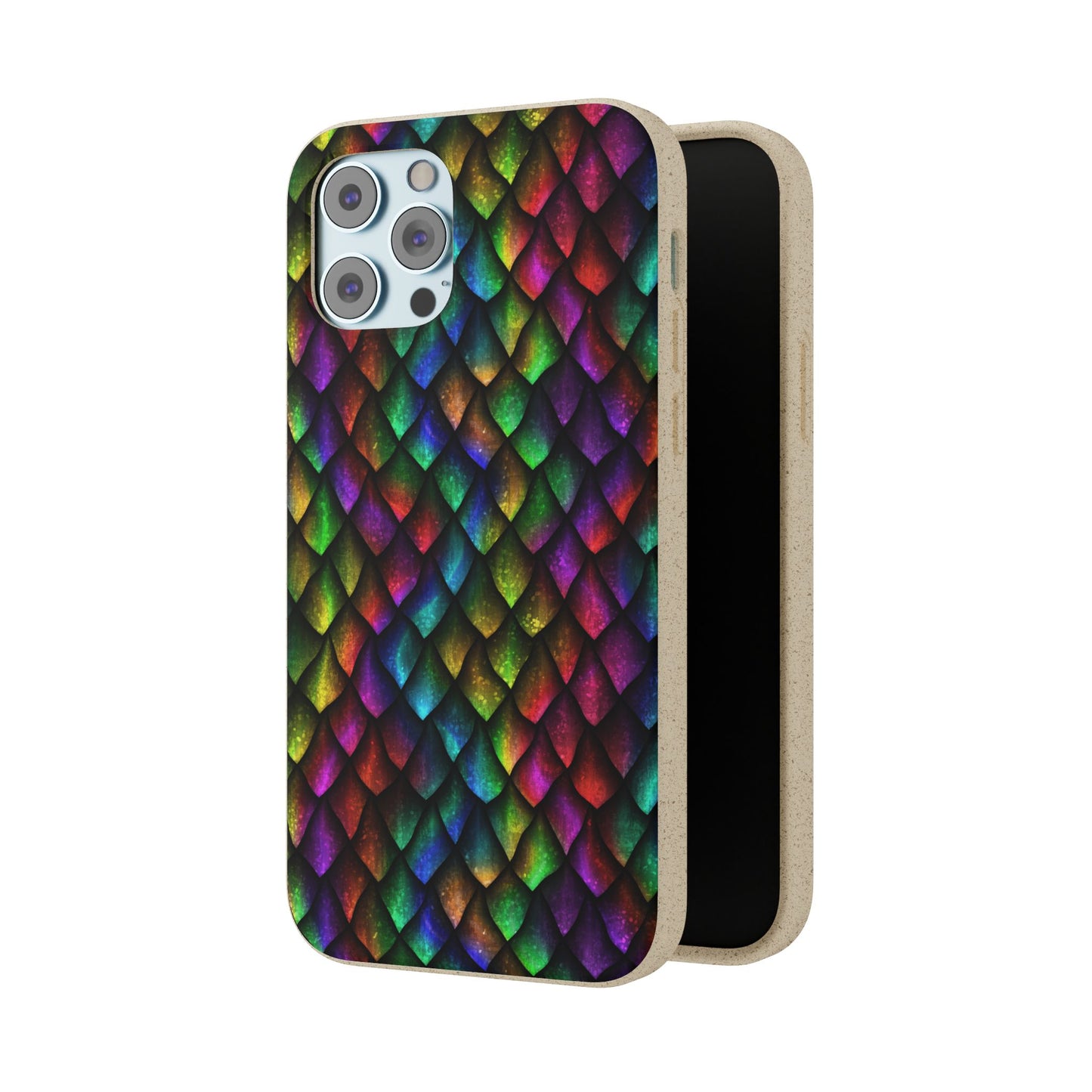Biodegradable Dragon Scale Pattern Phone Case - Black Rainbow Colors | Eco-Friendly