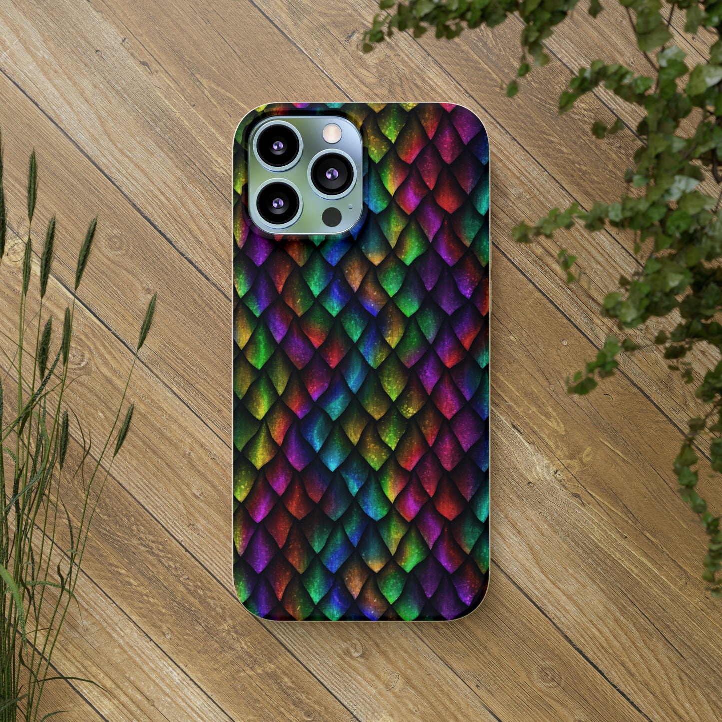 Biodegradable Dragon Scale Pattern Phone Case - Black Rainbow Colors | Eco-Friendly