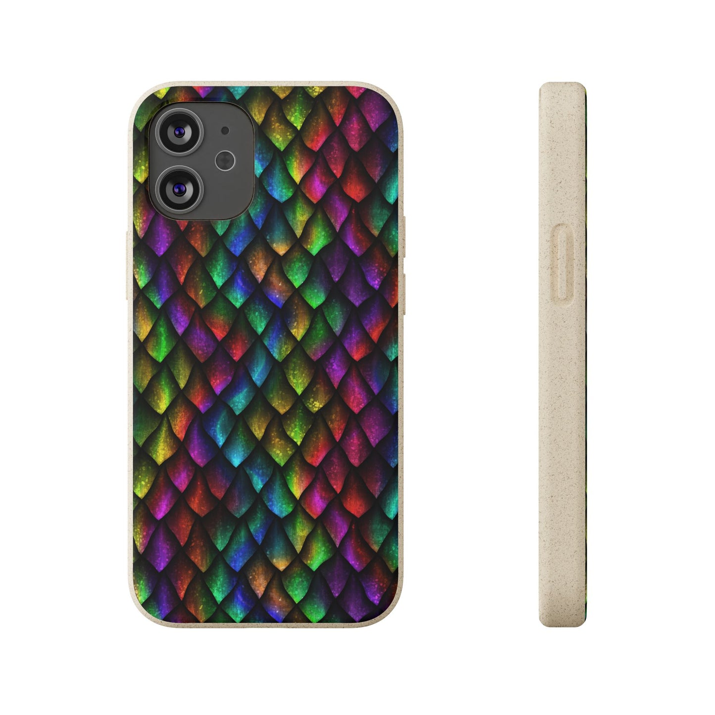 Biodegradable Dragon Scale Pattern Phone Case - Black Rainbow Colors | Eco-Friendly