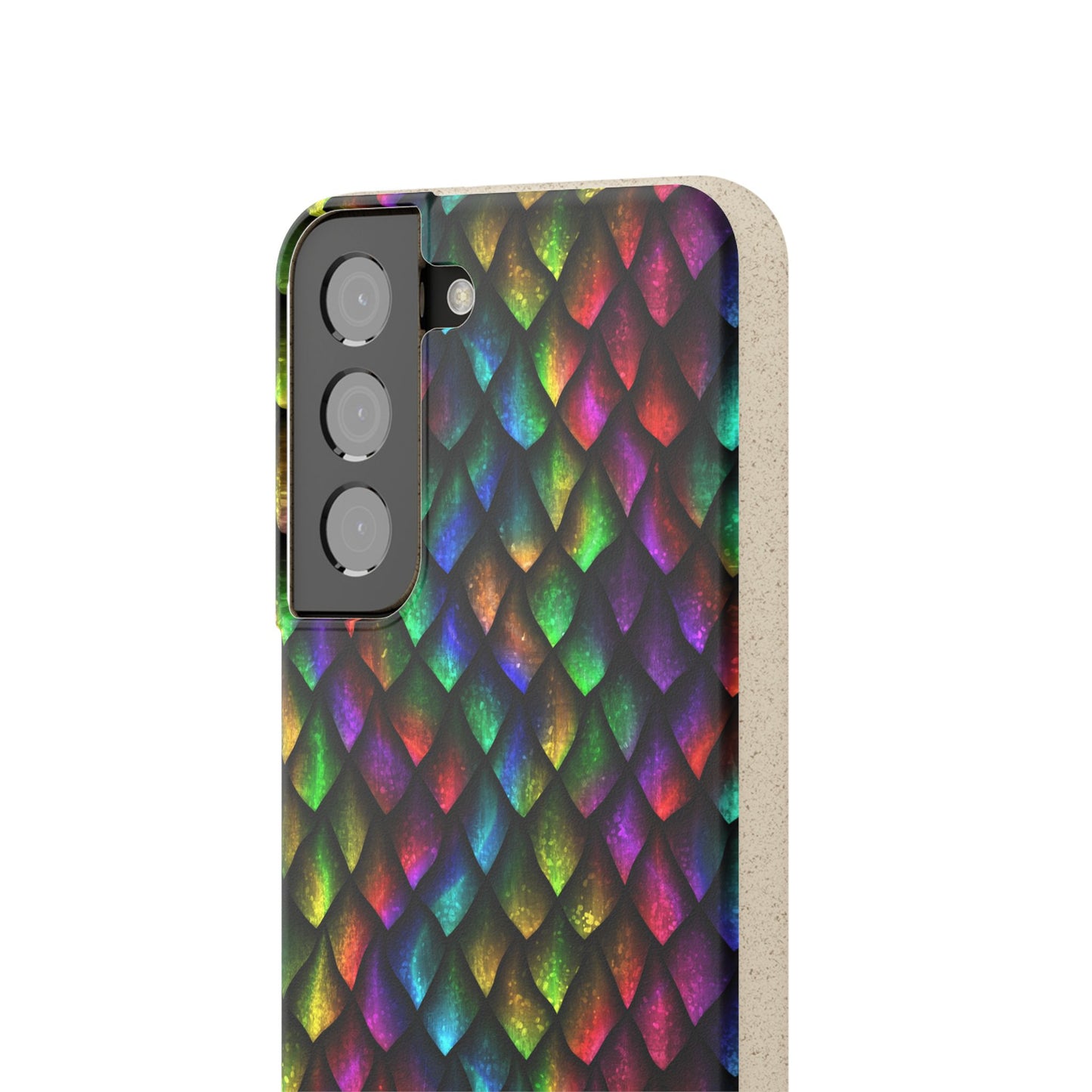 Biodegradable Dragon Scale Pattern Phone Case - Black Rainbow Colors | Eco-Friendly