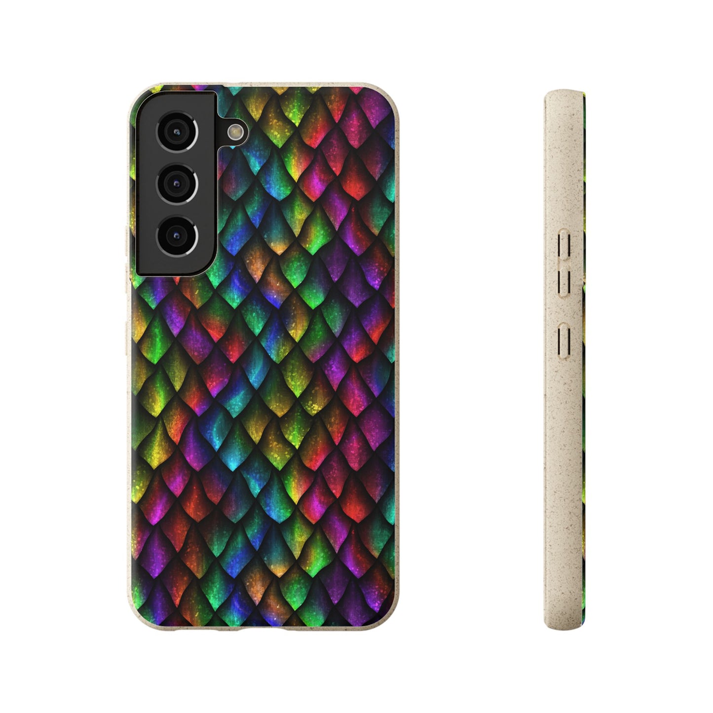 Biodegradable Dragon Scale Pattern Phone Case - Black Rainbow Colors | Eco-Friendly