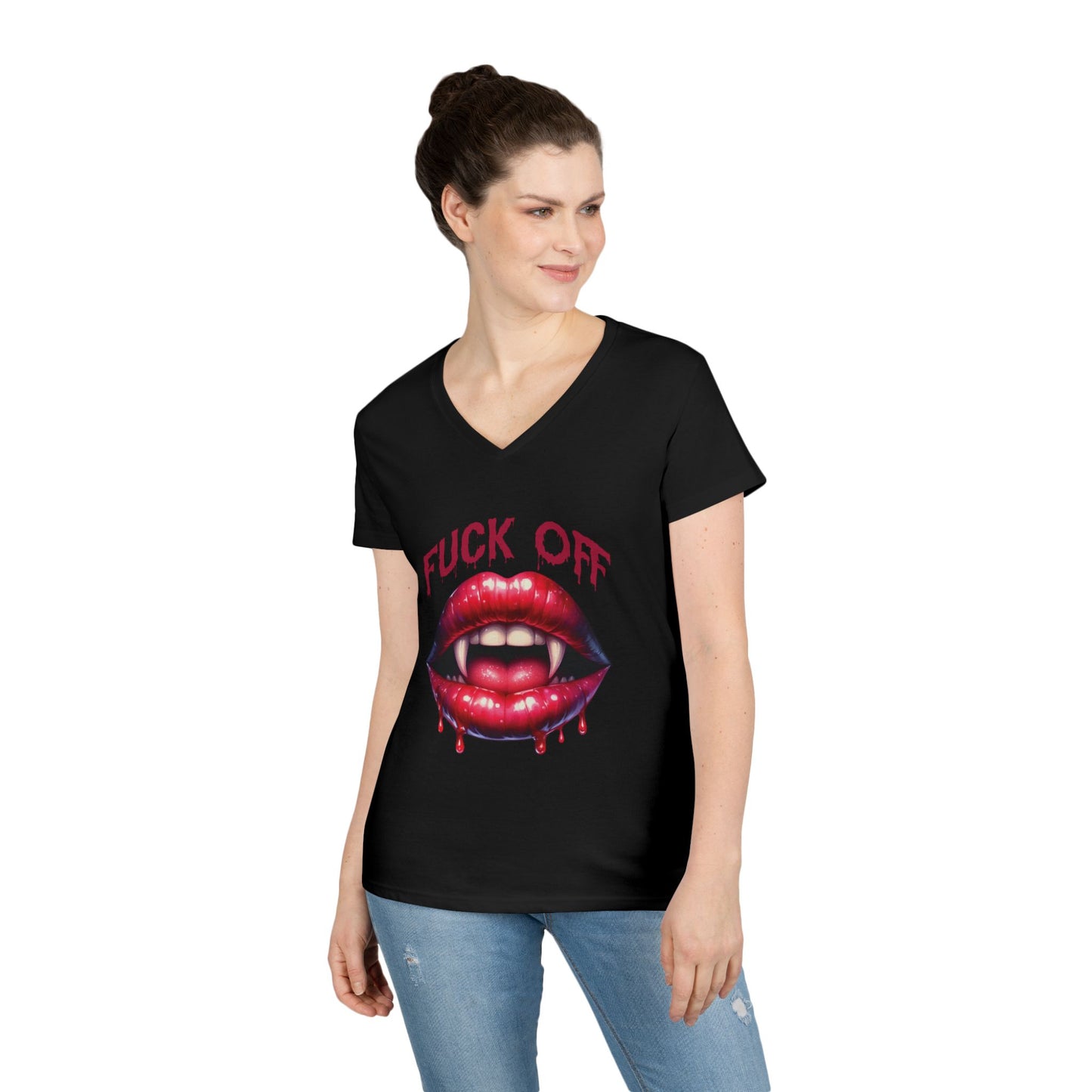 F-Off Ladies' Vampire V-Neck Halloween T-Shirt