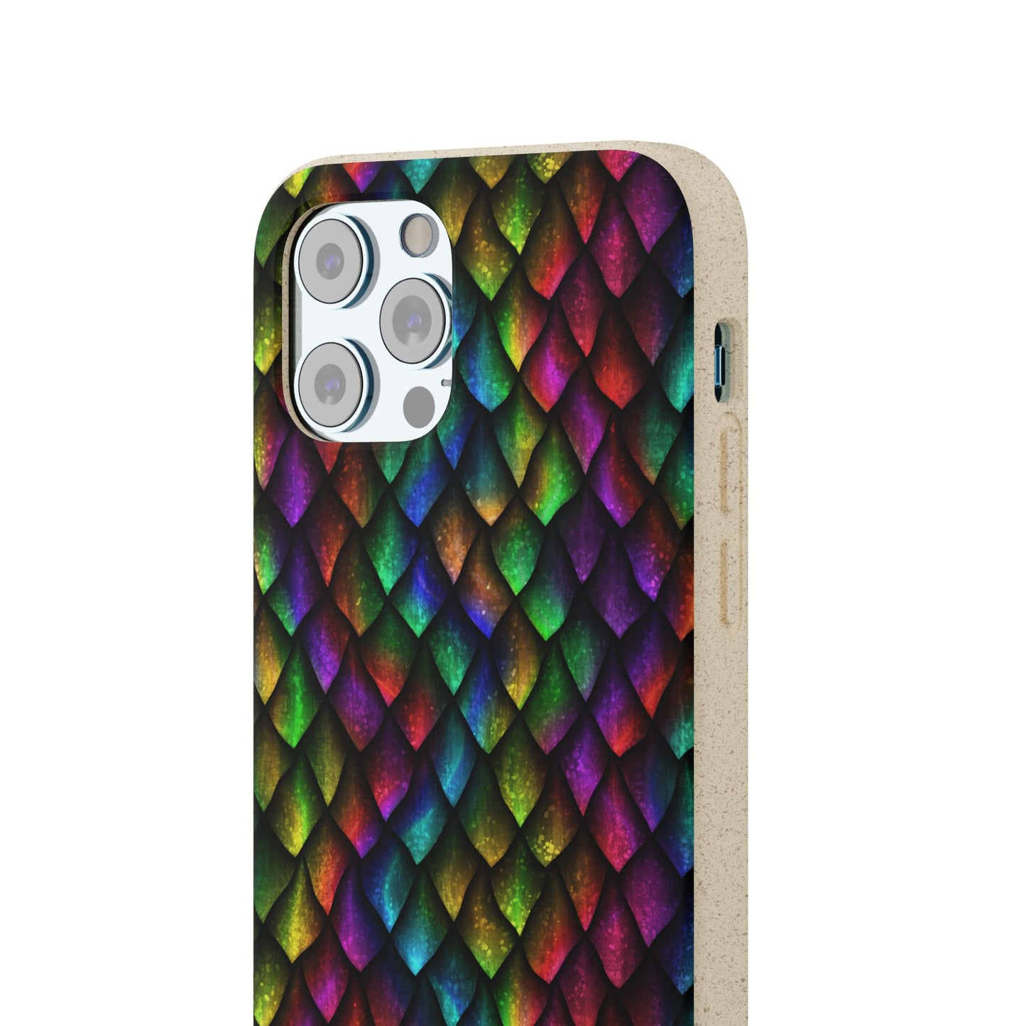 Biodegradable Dragon Scale Pattern Phone Case - Black Rainbow Colors | Eco-Friendly