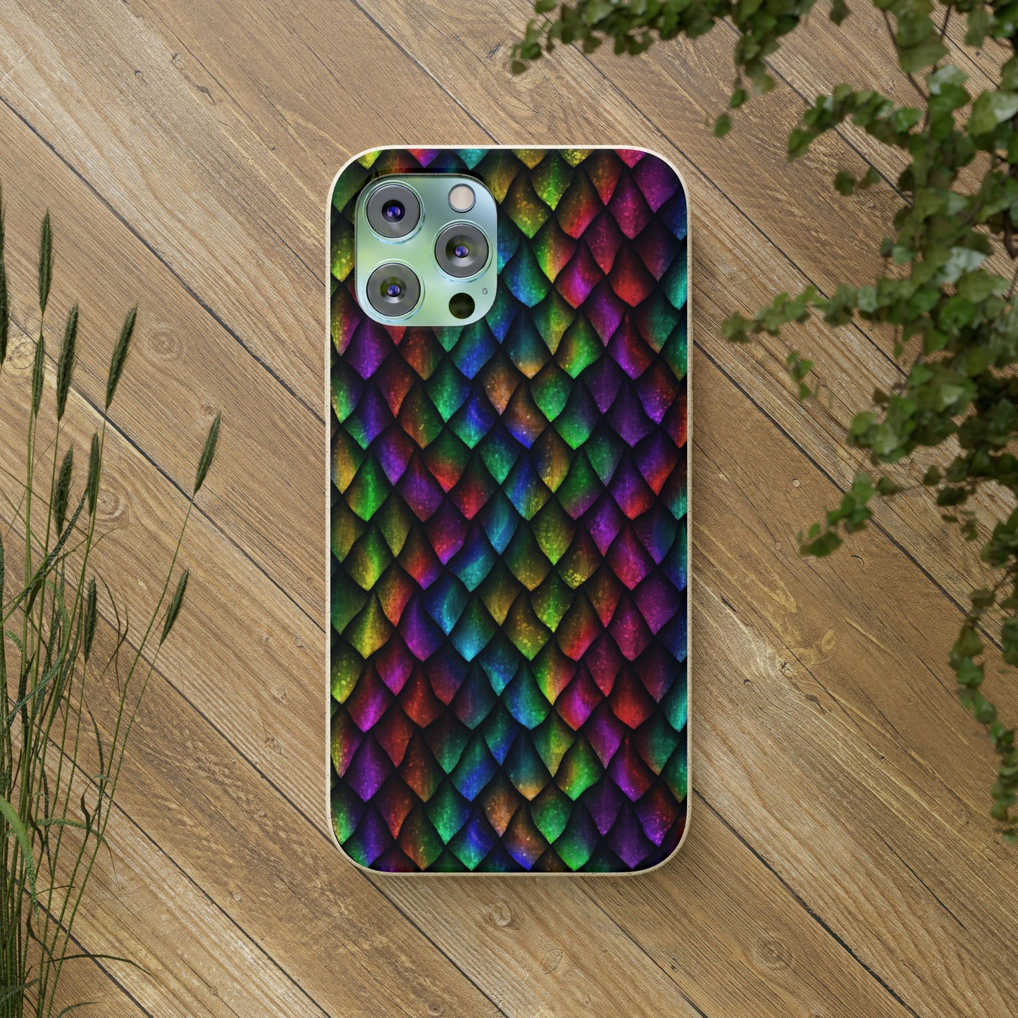 Biodegradable Dragon Scale Pattern Phone Case - Black Rainbow Colors | Eco-Friendly