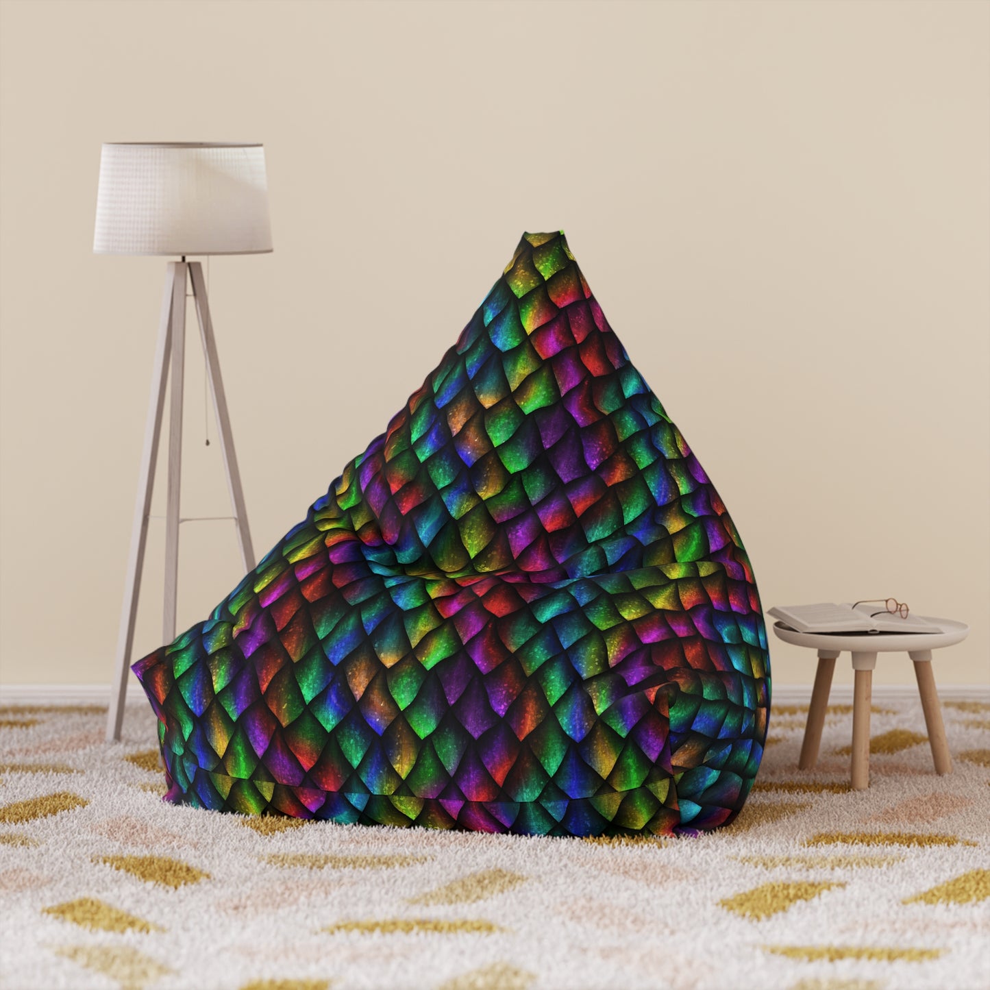 Dragon Scale Pattern Beanbag Chair Cover - Dark Rainbow Colors