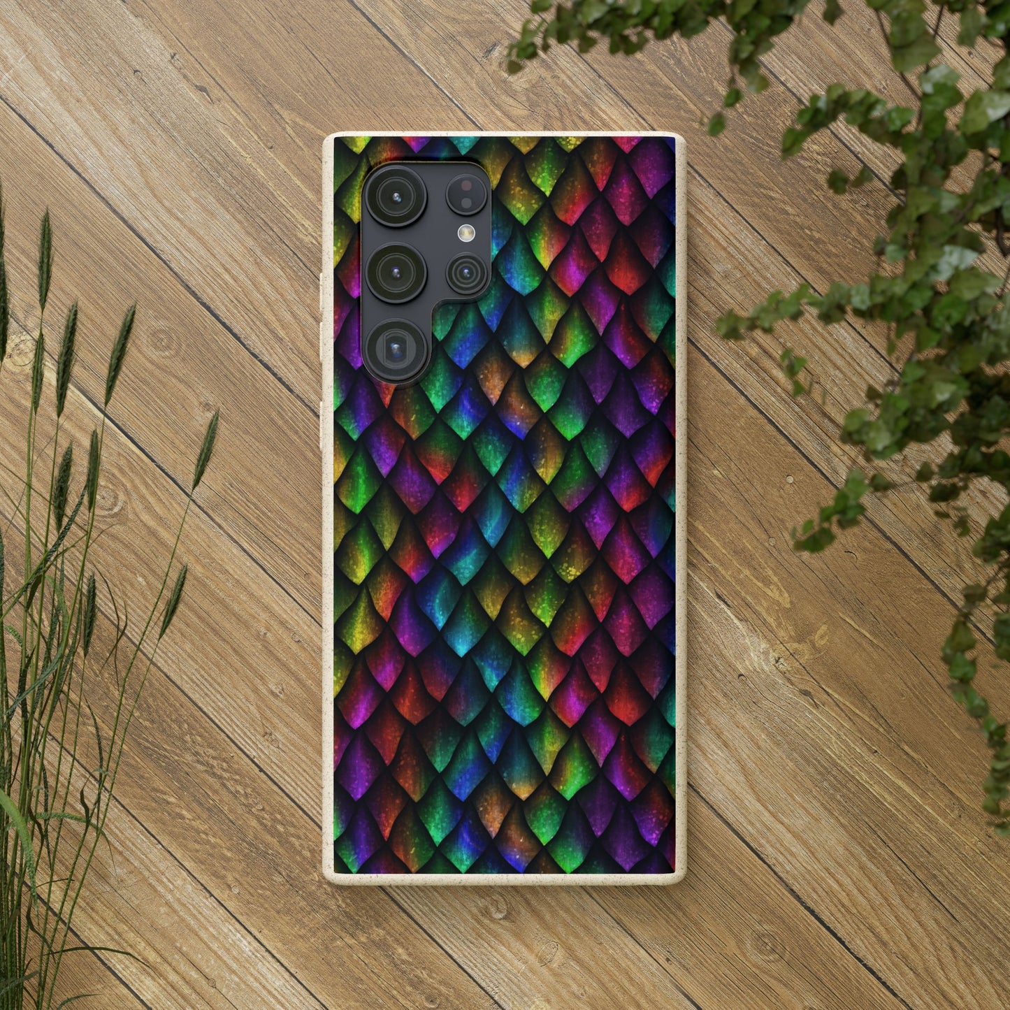 Biodegradable Dragon Scale Pattern Phone Case - Black Rainbow Colors | Eco-Friendly