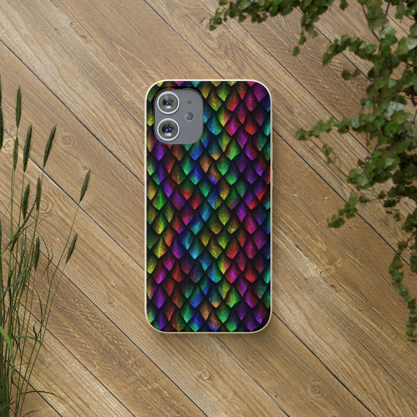 Biodegradable Dragon Scale Pattern Phone Case - Black Rainbow Colors | Eco-Friendly