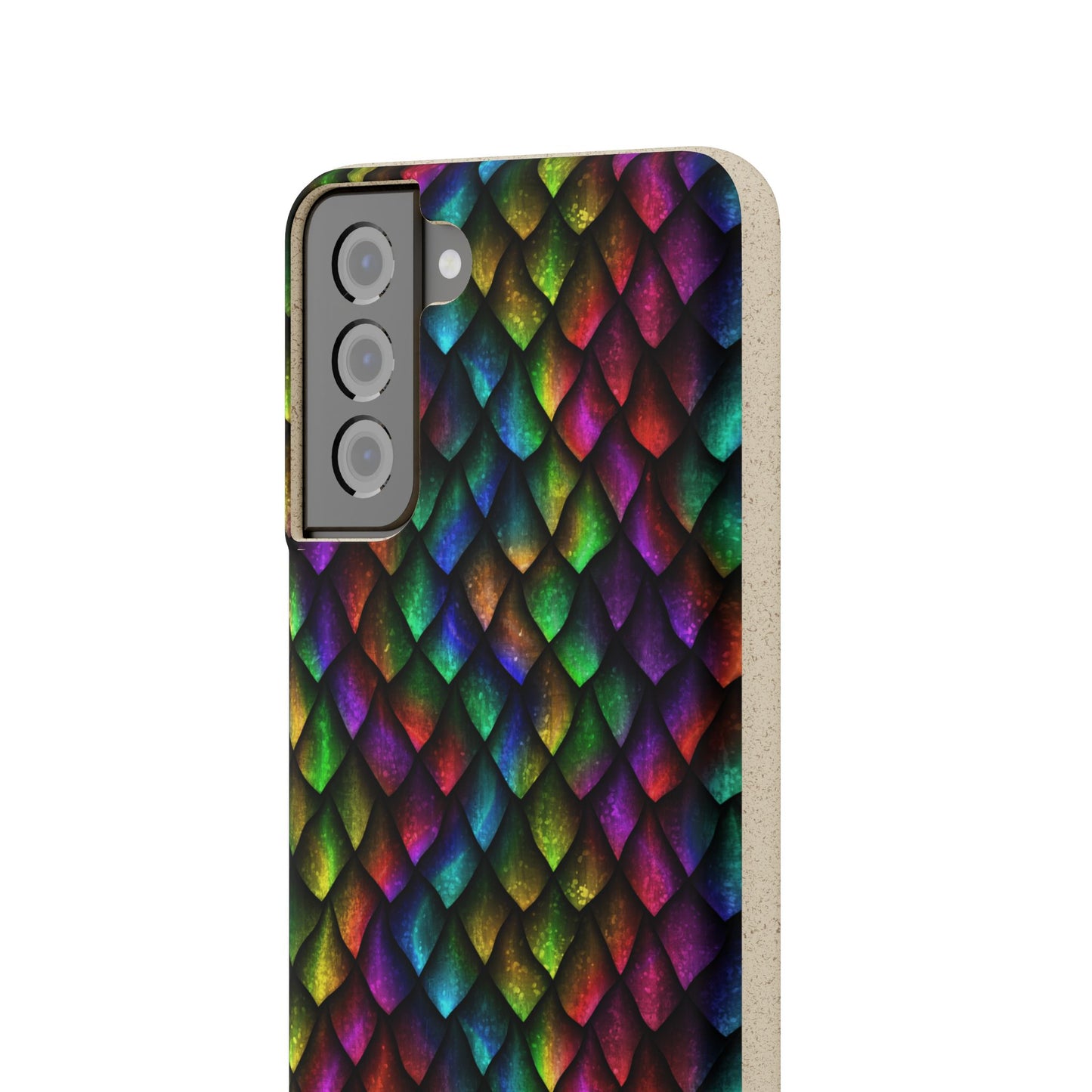 Biodegradable Dragon Scale Pattern Phone Case - Black Rainbow Colors | Eco-Friendly