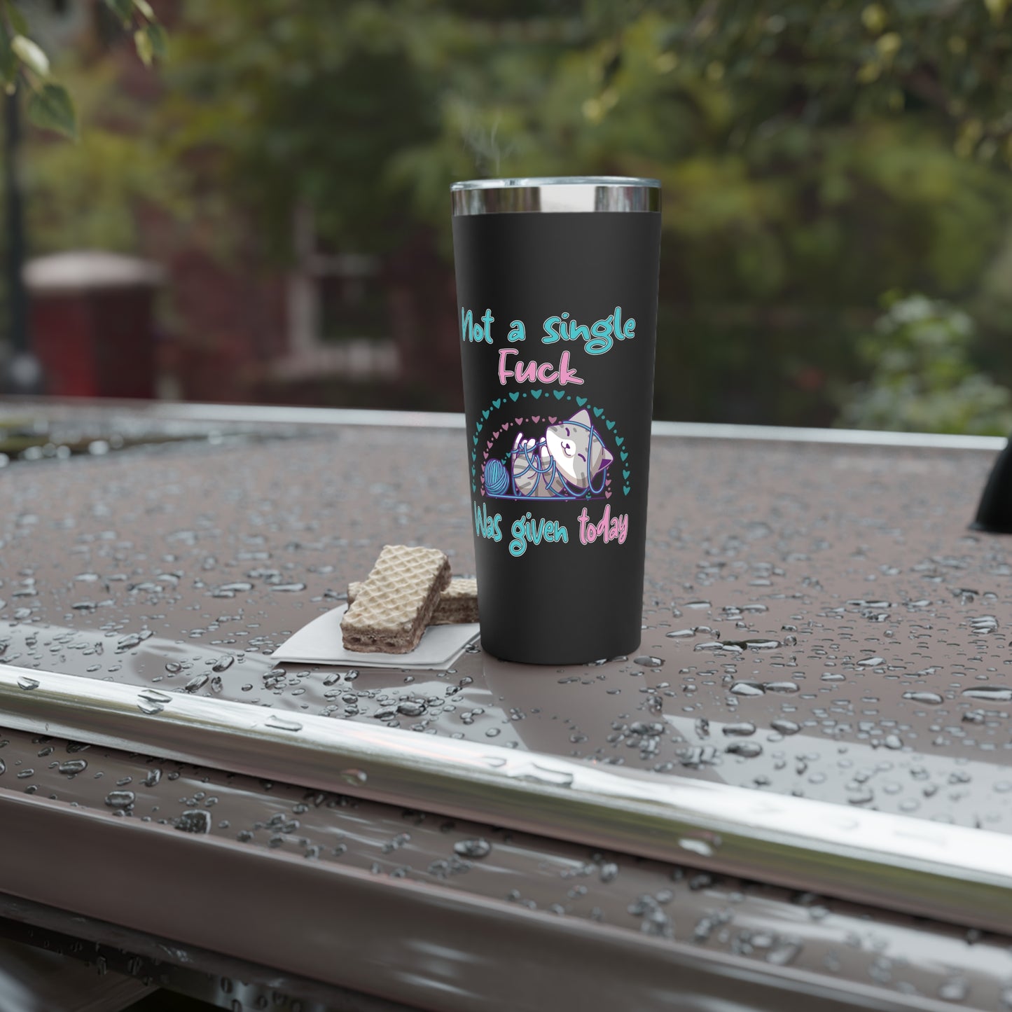Cute Cat IDGAF | Funny Not a Single F*ck Was Given | Copper Vacuum Insulated Tumbler, 22oz