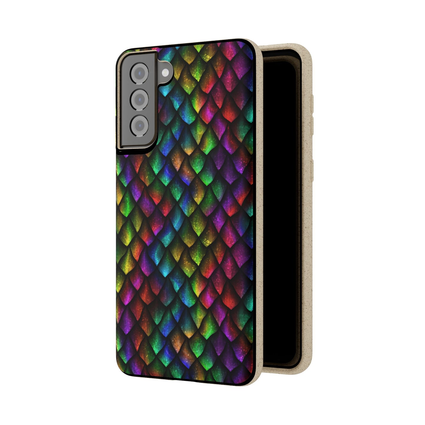 Biodegradable Dragon Scale Pattern Phone Case - Black Rainbow Colors | Eco-Friendly