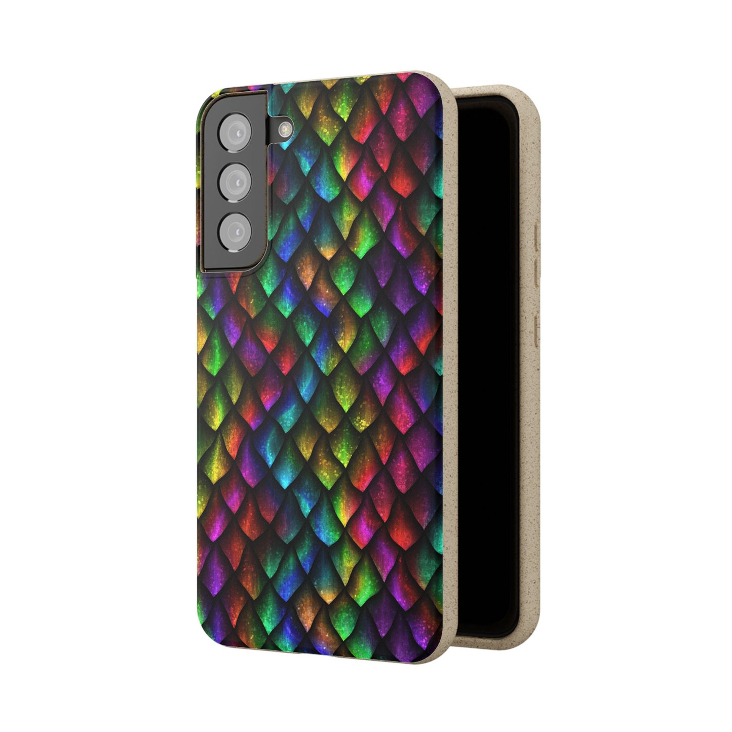 Biodegradable Dragon Scale Pattern Phone Case - Black Rainbow Colors | Eco-Friendly