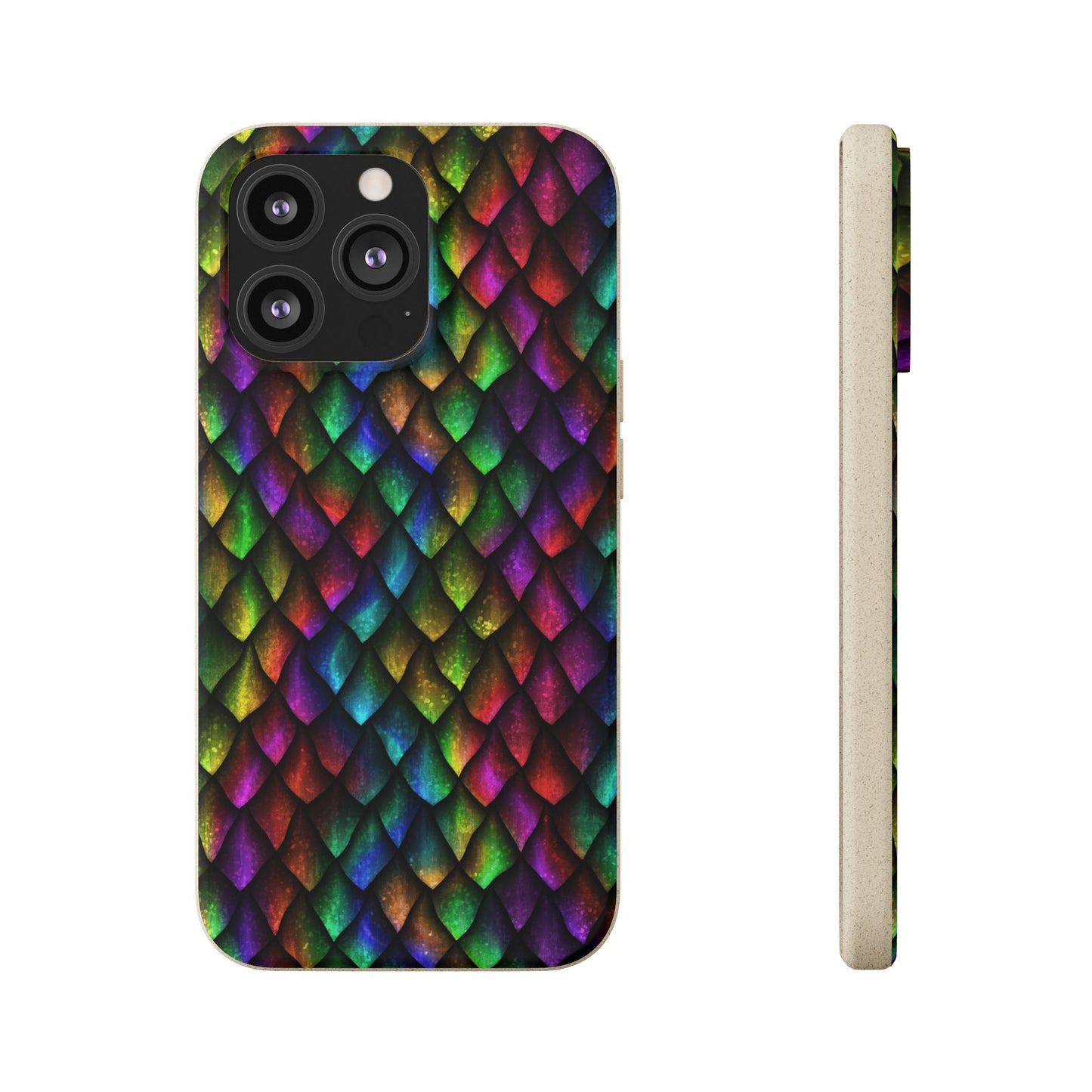 Biodegradable Dragon Scale Pattern Phone Case - Black Rainbow Colors | Eco-Friendly
