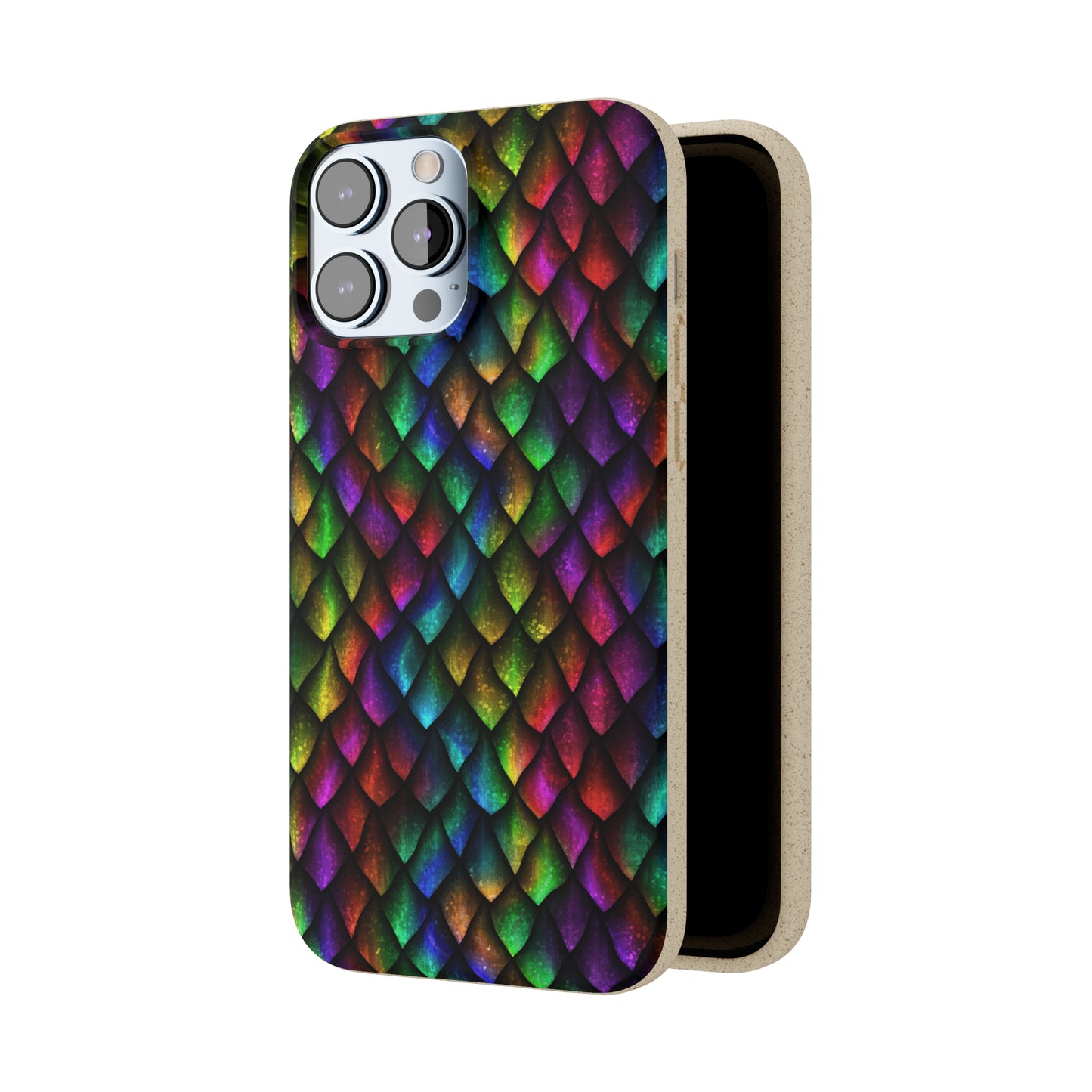 Biodegradable Dragon Scale Pattern Phone Case - Black Rainbow Colors | Eco-Friendly