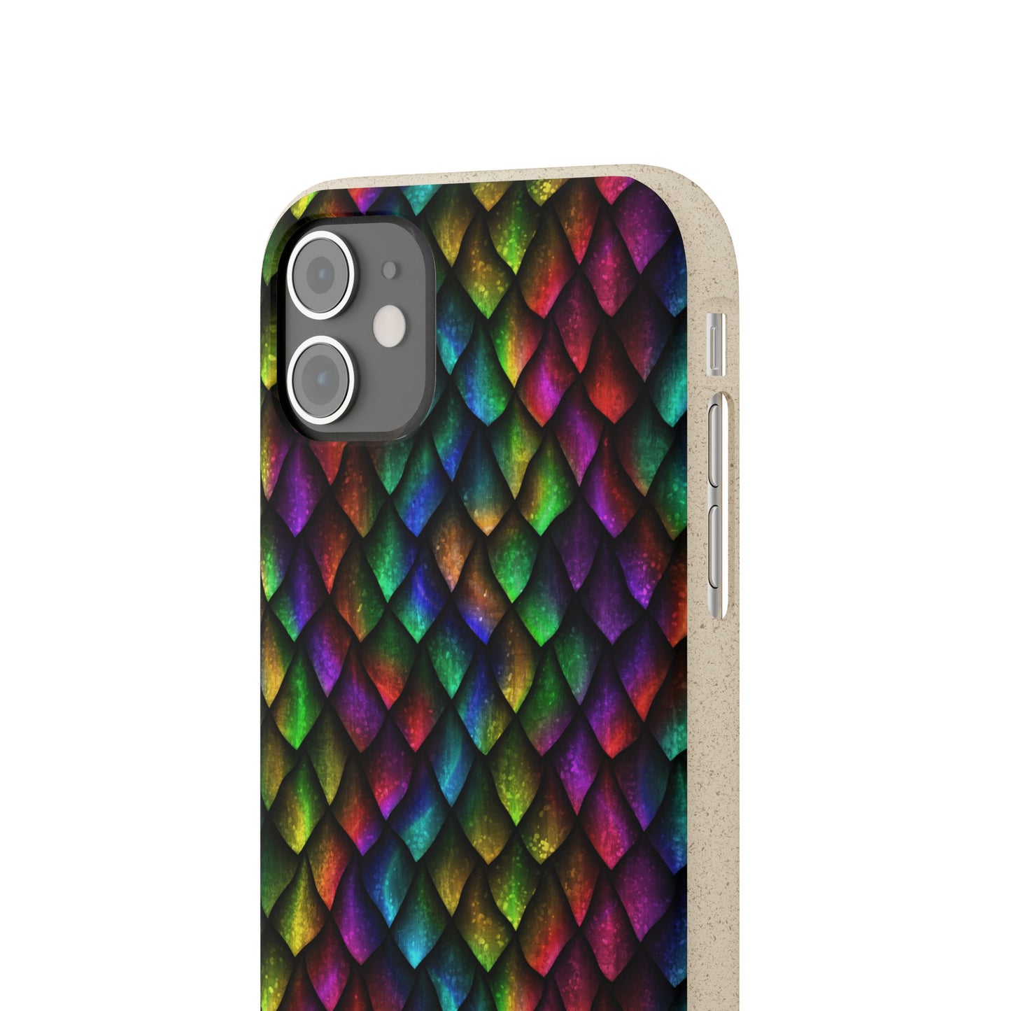 Biodegradable Dragon Scale Pattern Phone Case - Black Rainbow Colors | Eco-Friendly