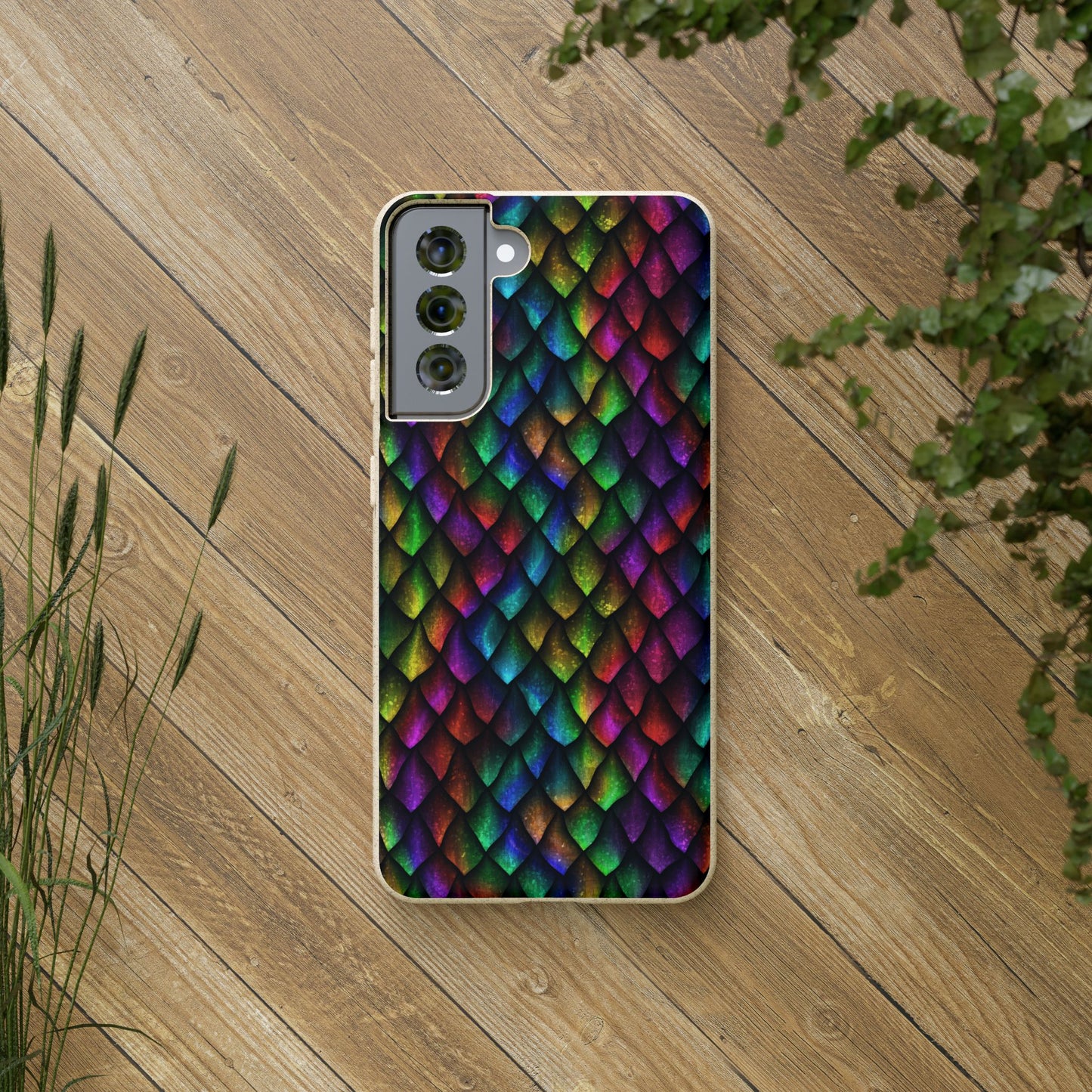 Biodegradable Dragon Scale Pattern Phone Case - Black Rainbow Colors | Eco-Friendly