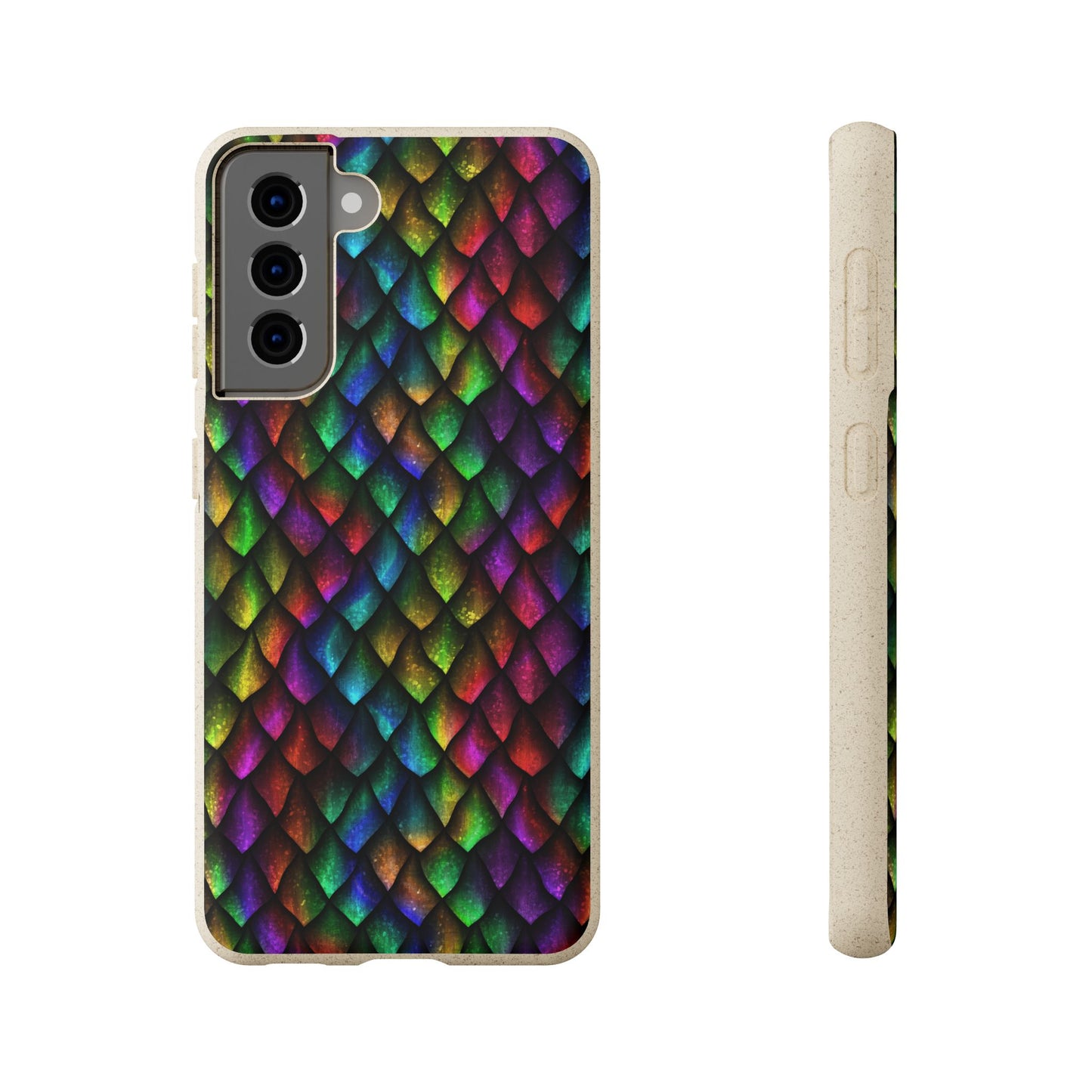 Biodegradable Dragon Scale Pattern Phone Case - Black Rainbow Colors | Eco-Friendly