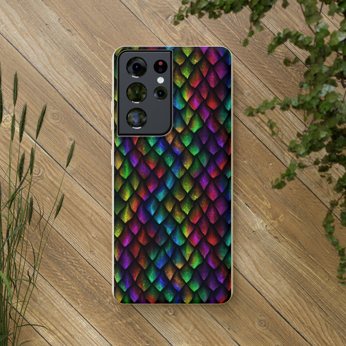 Biodegradable Dragon Scale Pattern Phone Case - Black Rainbow Colors | Eco-Friendly