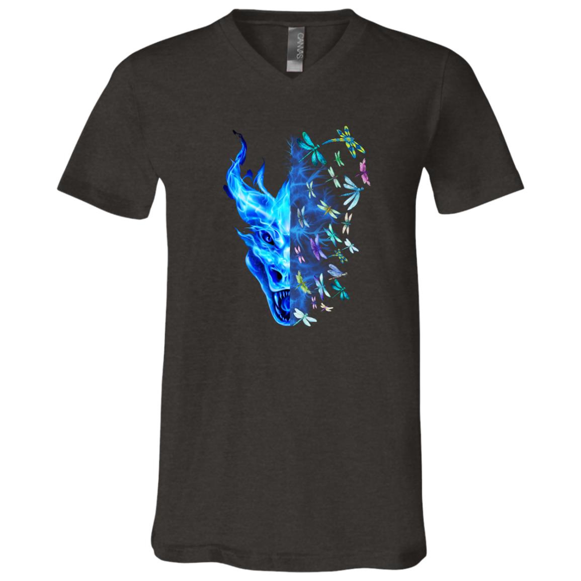 Blue Electric Dragon Transforming into Butterflies and Lightning | Unisex V-Neck T-Shirt