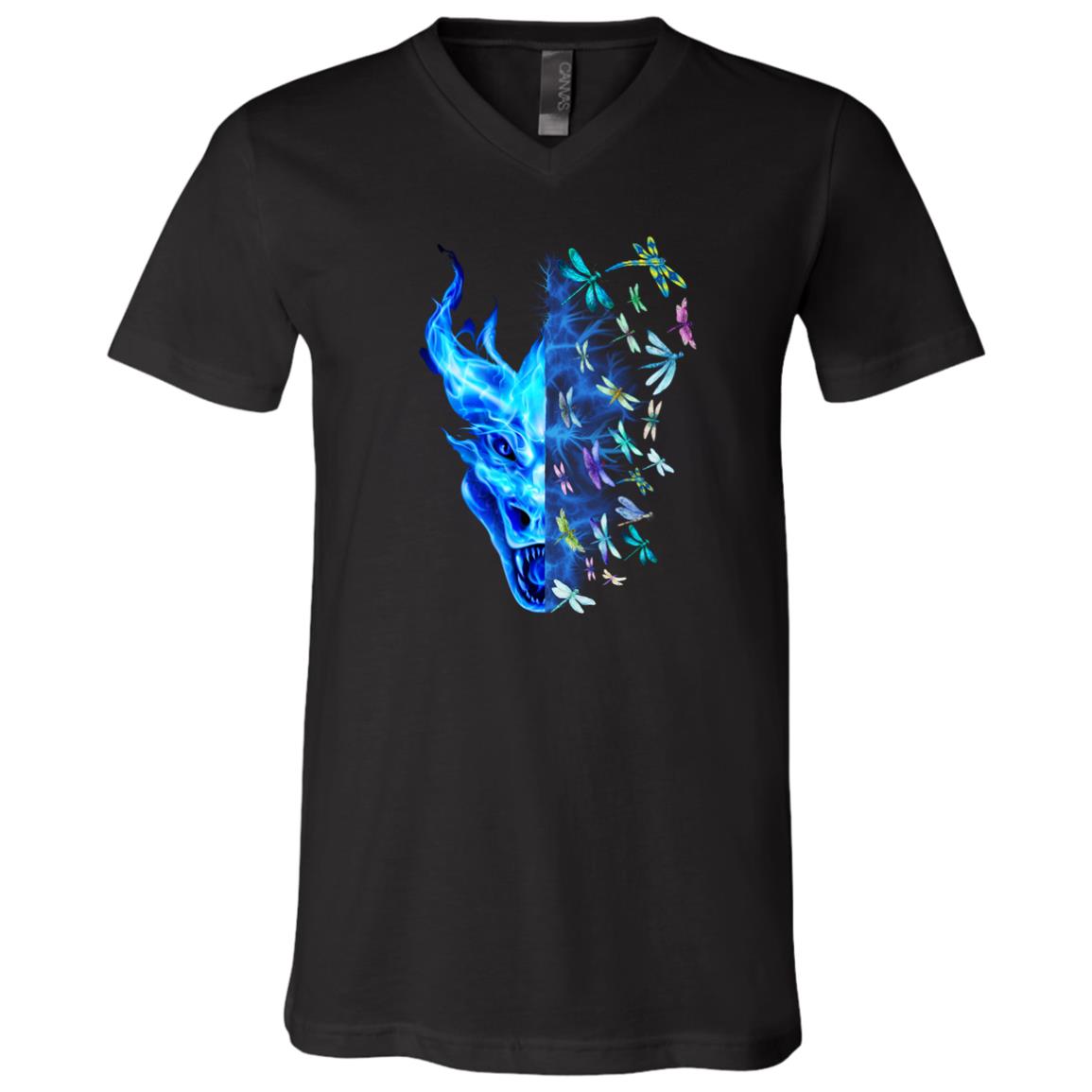 Blue Electric Dragon Transforming into Butterflies and Lightning | Unisex V-Neck T-Shirt