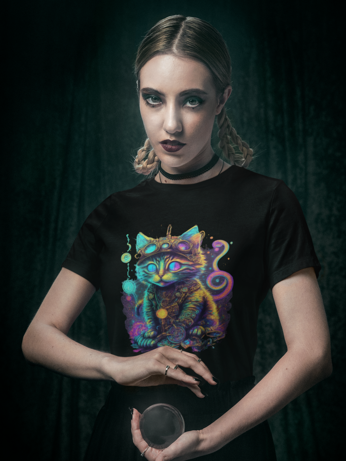 Nanopunk Cyberpunk Cosmic Kitty T-Shirt
