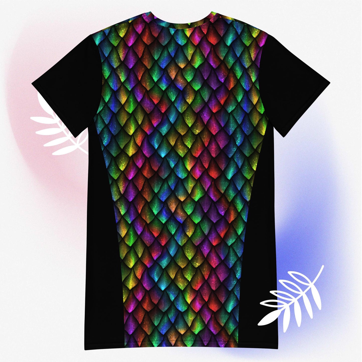 Dragon Scale Color Block T-Shirt Dress - Dark Rainbow Colors