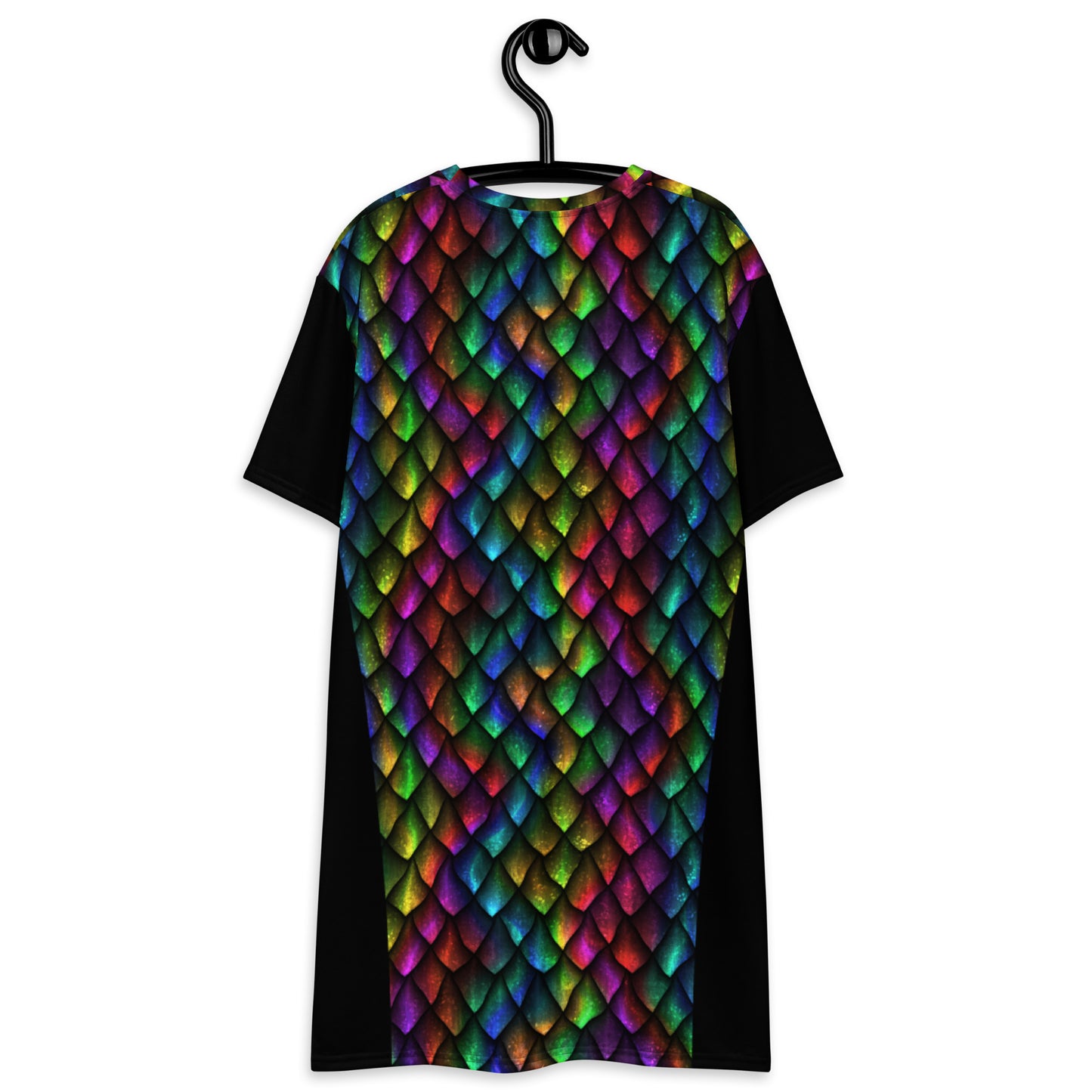 Dragon Scale Color Block T-Shirt Dress - Dark Rainbow Colors