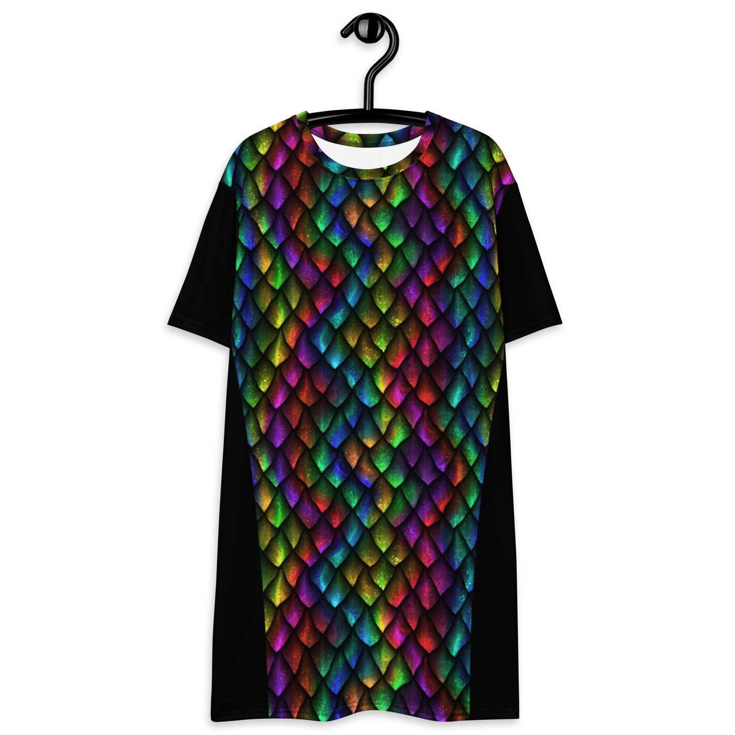 Dragon Scale Color Block T-Shirt Dress - Dark Rainbow Colors